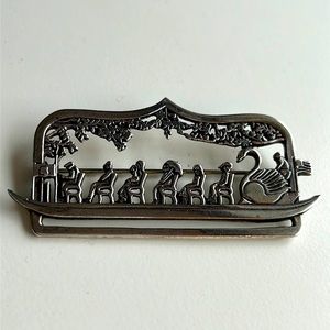 Vintage H&H Sterling Silver Swan Boat Brooch Pin Design Hand & Hammer Boston